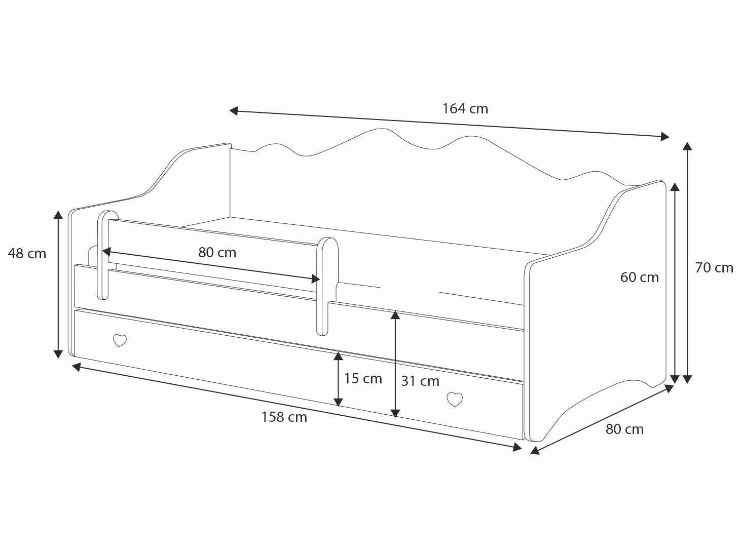 Letto per bambini EMMA 160x80 con materasso - Bianco/Grigio