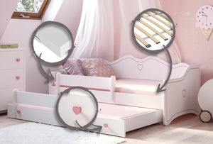 Letto matrimoniale EMMA II 160x80 con materasso - Bianco / Rosa