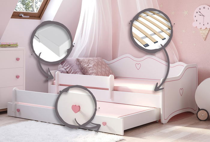 Letto matrimoniale EMMA II 160x80 con materasso - Bianco / Rosa