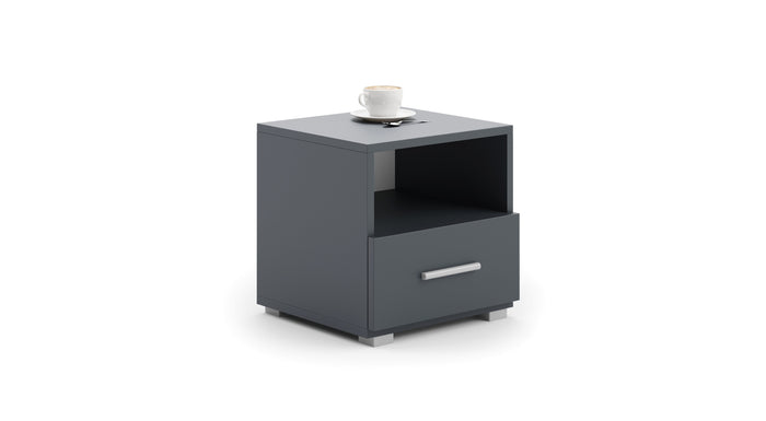 Comodino Emi grigio con maniglia in alluminio