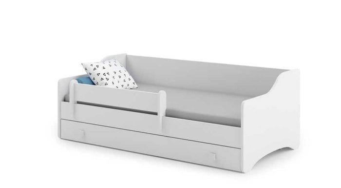 Letto singolo ERYK 160x80 con materasso - Bianco, maniglie bianche