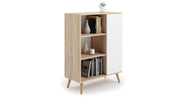 Cassettiera FONDI in stile scandinavo con ripiani, gambe in legno - Rovere Sonoma / bianco