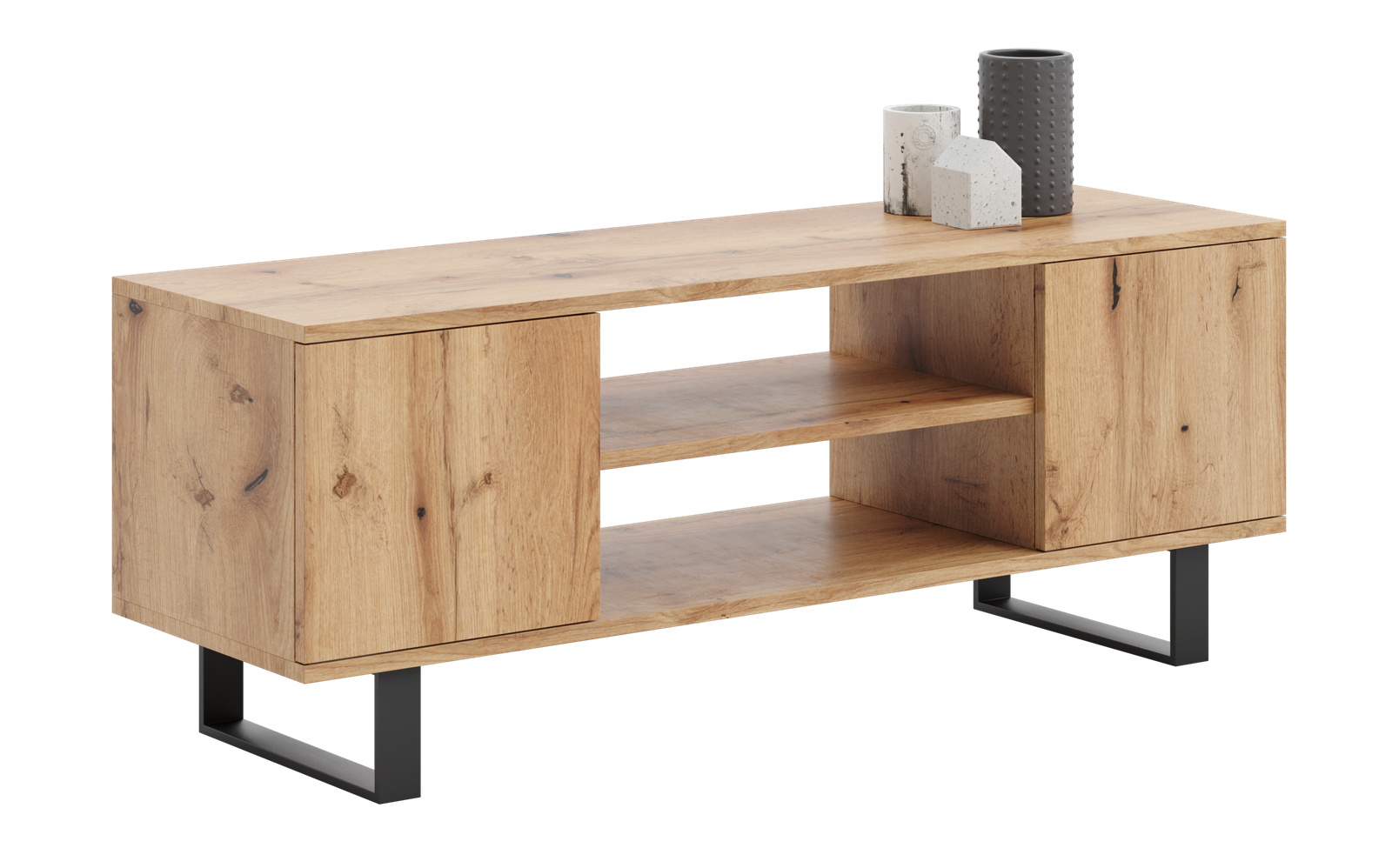 Mobile TV FOCUS 155 cm, soppalco, gambe in metallo - Rovere Craft / Nero