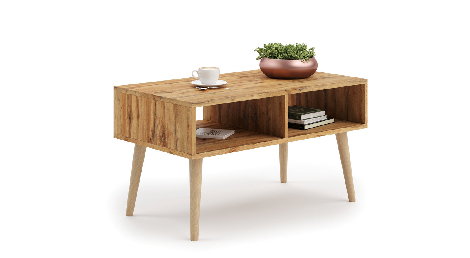Tavolino Sandi, rovere artigianale, oro