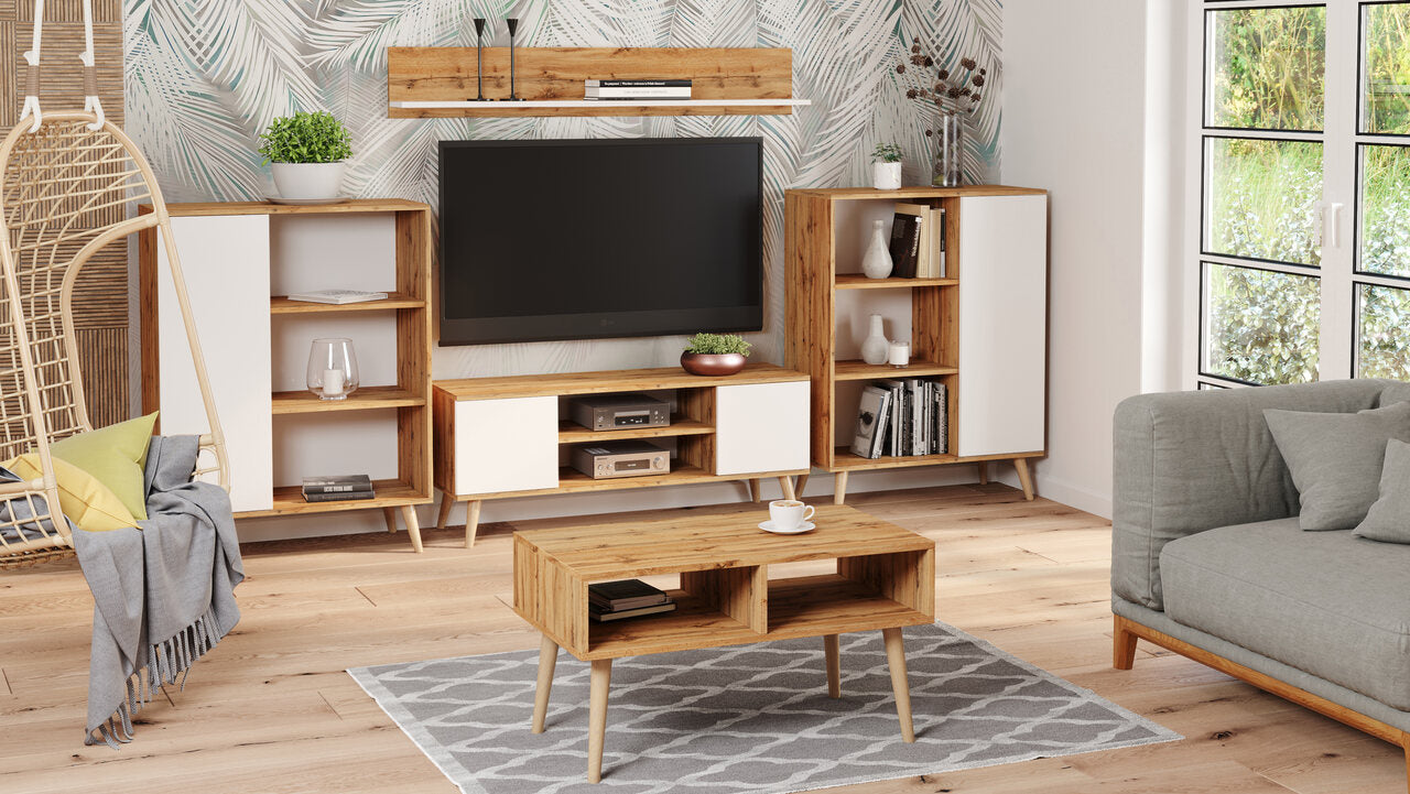 Tavolino Sandi, rovere artigianale, oro