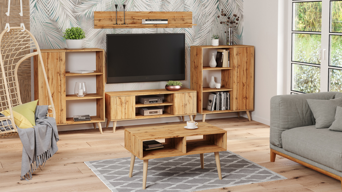 Tavolino Sandi, rovere artigianale, oro