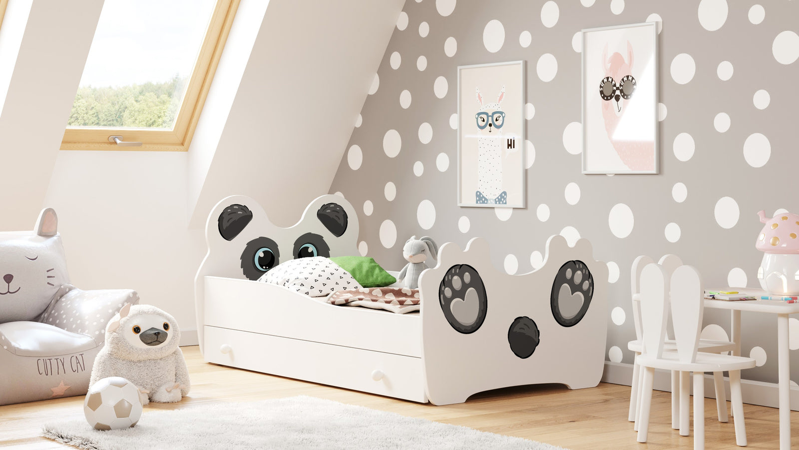 Letto per bambini ANIMALS 140x70 con cassetto e materasso - Panda