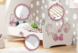 Letto per bambini ANIMALS 140x70 con materasso - Gatto rosa