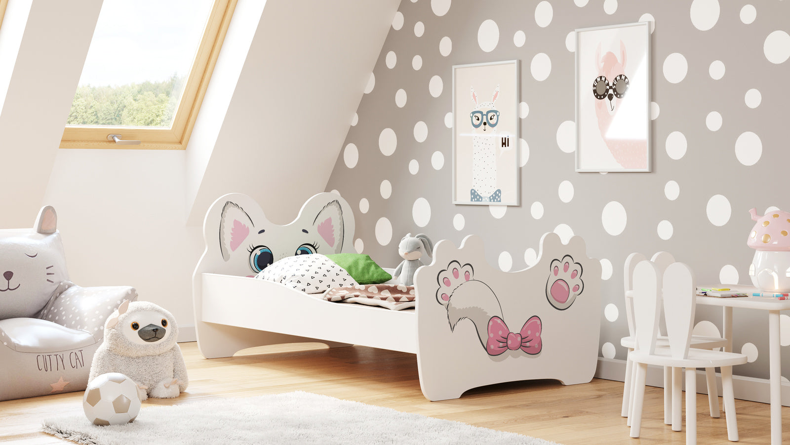 Letto per bambini ANIMALS 160x80 con materasso - Gatto rosa