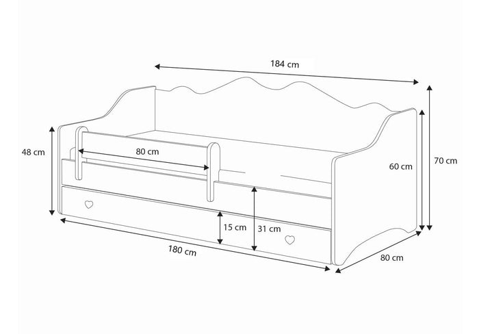 Letto per bambini EMMA 180x80 con materasso - Bianco/Grigio