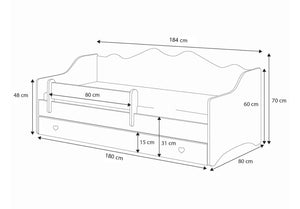 Letto per bambini EMMA 180x80 con materasso - Bianco/Rosa