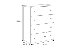 Cassettiera Emily White - Maniglie rosa