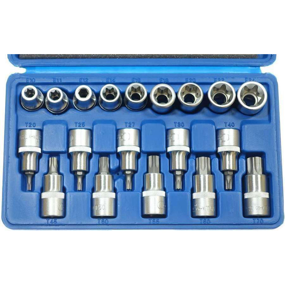 SERIE SET 19pz CHIAVI A BUSSOLA 1/2" INSERTO TORX C/FORO E TORX-E CONDOR