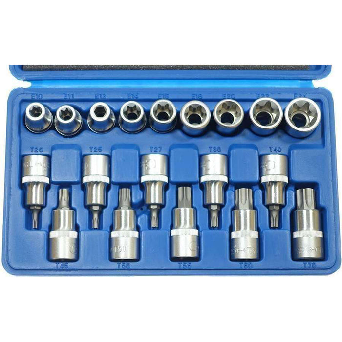 SERIE SET 19pz CHIAVI A BUSSOLA 1/2" INSERTO TORX C/FORO E TORX-E CONDOR