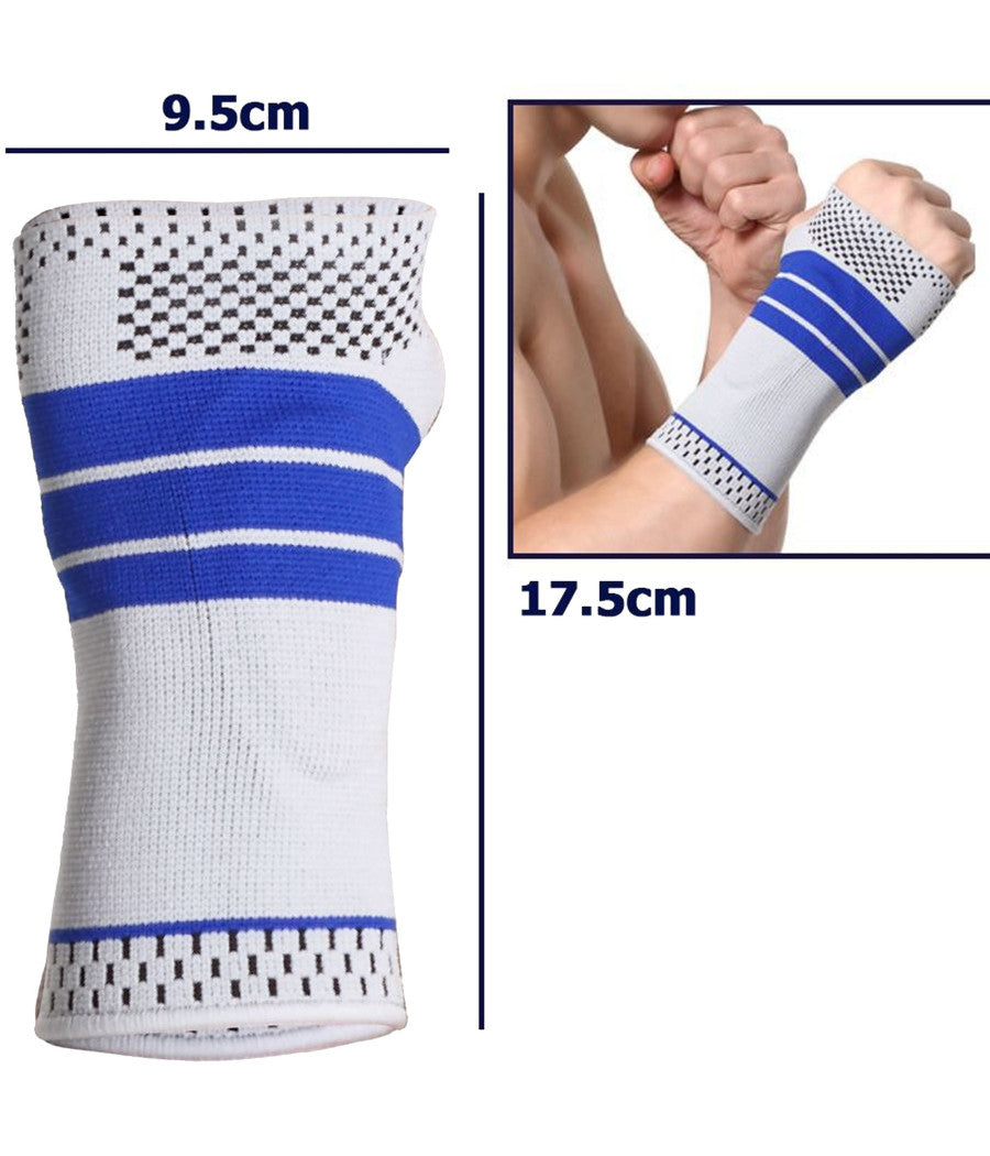 Polsiera Fascia Elastica Supporto Per Polso Destro Anallergico Protezione Blu         