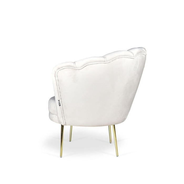 Poltrona a conchiglia Orel velluto babyface crema e piedi oro