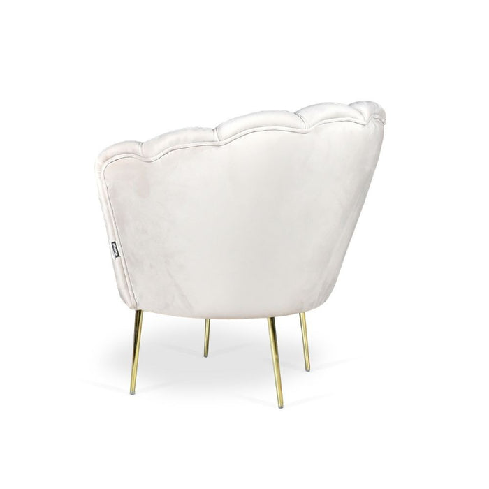 Poltrona a conchiglia Orel velluto babyface crema e piedi oro
