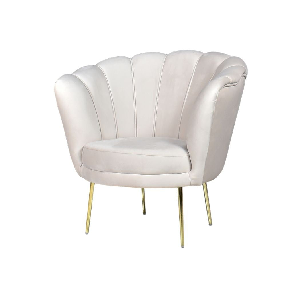 Poltrona a conchiglia Orel velluto babyface crema e piedi oro