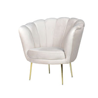 Poltrona a conchiglia Orel velluto babyface crema e piedi oro