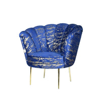 Poltrona a conchiglia Orel velluto blu e fantasia oro