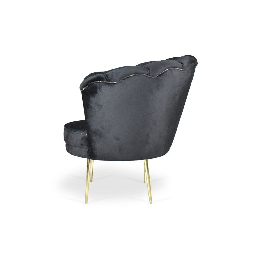 Poltrona a conchiglia Orel velluto nero e piedi oro