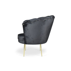 Poltrona a conchiglia Orel velluto nero e piedi oro