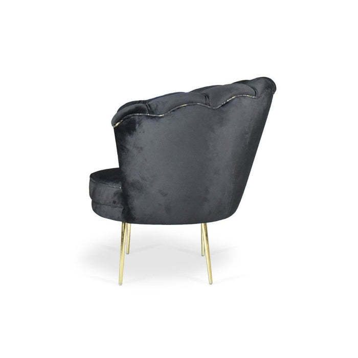 Poltrona a conchiglia Orel velluto nero e piedi oro