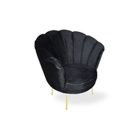 Poltrona a conchiglia Orel velluto nero e piedi oro