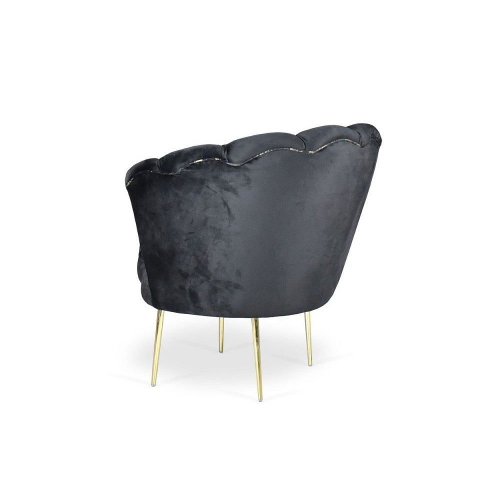 Poltrona a conchiglia Orel velluto nero e piedi oro
