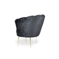 Poltrona a conchiglia Orel velluto nero e piedi oro