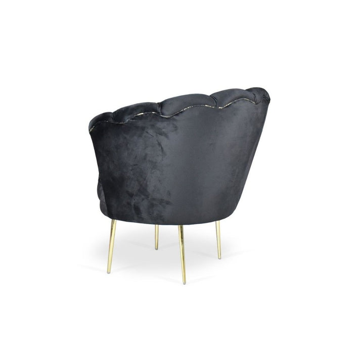 Poltrona a conchiglia Orel velluto nero e piedi oro