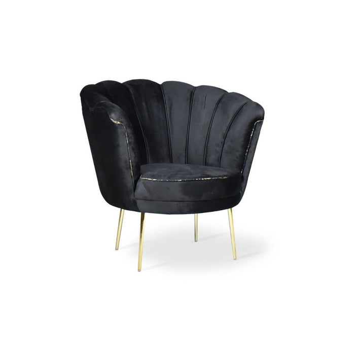 Poltrona a conchiglia Orel velluto nero e piedi oro