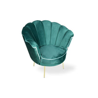 Poltrona a conchiglia Orel velluto verde scuro e piedi oro