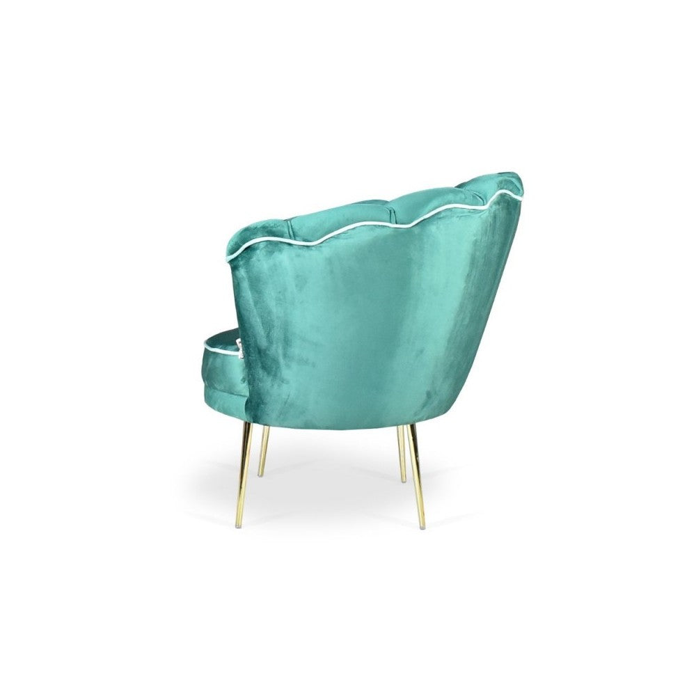 Poltrona a conchiglia Orel velluto verde scuro e piedi oro