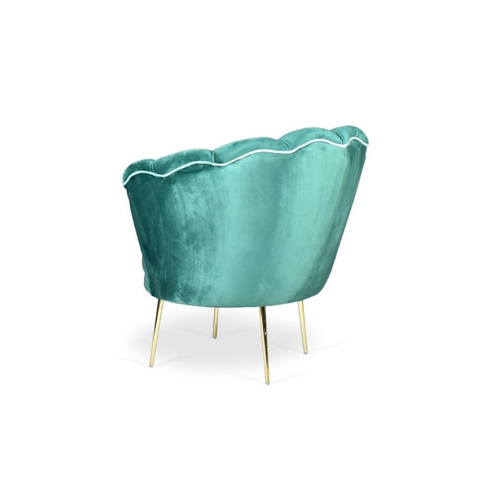 Poltrona a conchiglia Orel velluto verde scuro e piedi oro