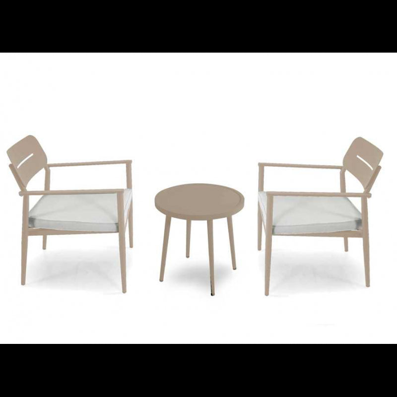 Poltrona alluminio Ibiza 2pz con tavolino tondo beige