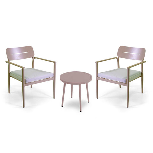 Poltrona alluminio Ibiza 2pz con tavolino tondo beige