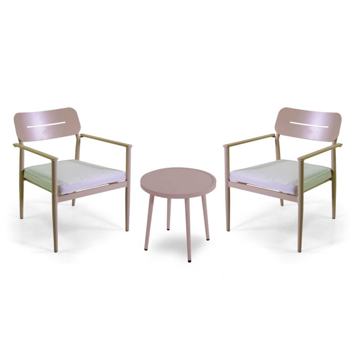 Poltrona alluminio Ibiza 2pz con tavolino tondo beige