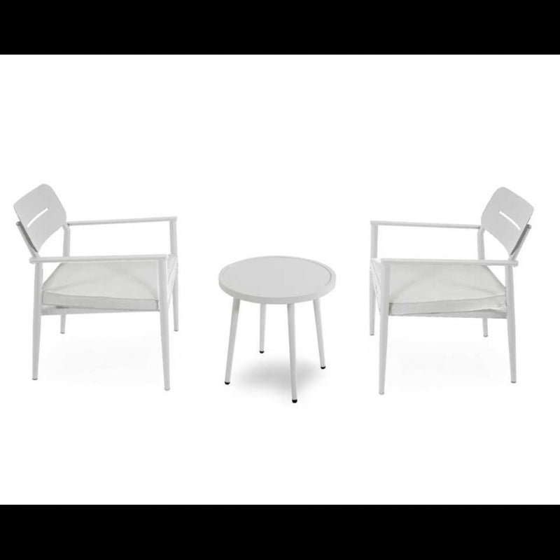 Poltrona alluminio Ibiza 2pz con tavolino tondo bianco