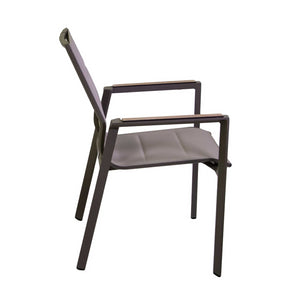 Poltrona alluminio textilene Riverside tortora (bracciolo in hpl) cm56x66h90