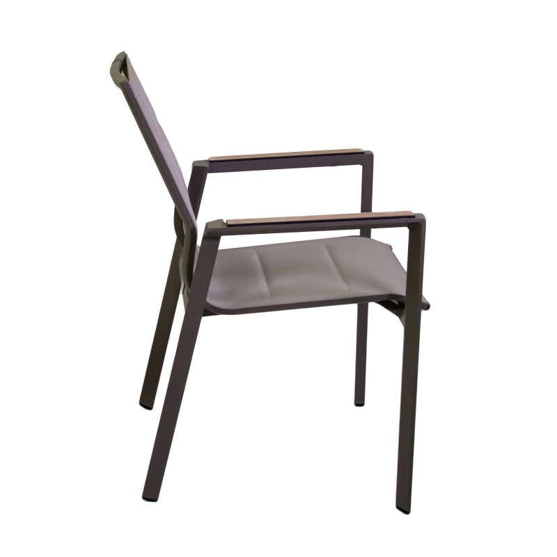 Poltrona alluminio textilene Riverside tortora (bracciolo in hpl) cm56x66h90