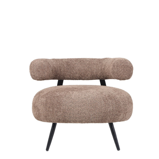 Poltrona Bassa Da Salotto,Teddy, In Tessuto Bouclè Tortora, Struttura Nera.