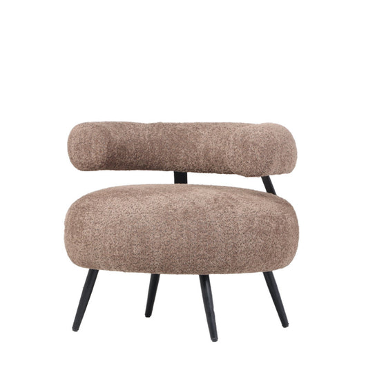 Poltrona Bassa Da Salotto,Teddy, In Tessuto Bouclè Tortora, Struttura Nera.