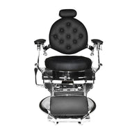 Poltrona da barbiere Ultron reclinabile in ecopelle nera e struttura in acciaio cromato lucido