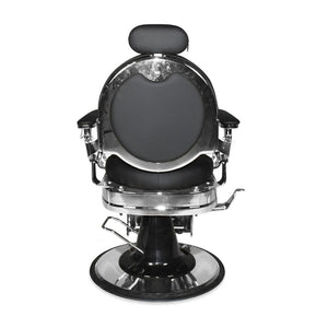 Poltrona da barbiere Ultron reclinabile in ecopelle nera e struttura in acciaio cromato lucido