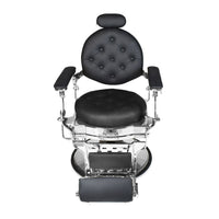 Poltrona da barbiere Ultron reclinabile in ecopelle nera e struttura in acciaio cromato lucido