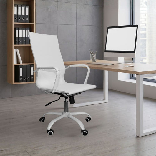 Poltrona da ufficio Nuvia con schienale ergonomico e ruote colore bianco H105