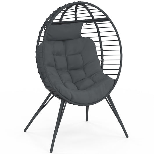 IDMarket - Poltrona Egg con base traforata effetto rattan grigio e cuscino grigio