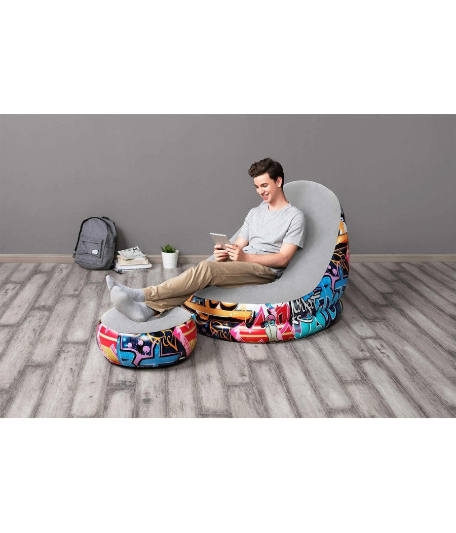 Poltrona Gonfiabile Comfort Cruiser Graffiti Lounge Sgabello 121x100x86cm 75076         