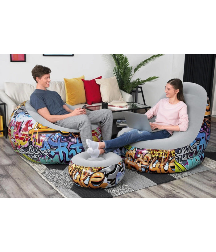 Poltrona Gonfiabile Comfort Cruiser Graffiti Lounge Sgabello 121x100x86cm 75076         